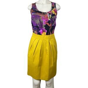 Anthropologie Tabitha Lila Sleeveless Dress Floral Silk Yellow Skirt Size 6